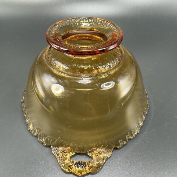 Vintage Gadroon Edges Amber Glass Footed Dish Bowl Container With Handles VTG - Picture 3 of 12